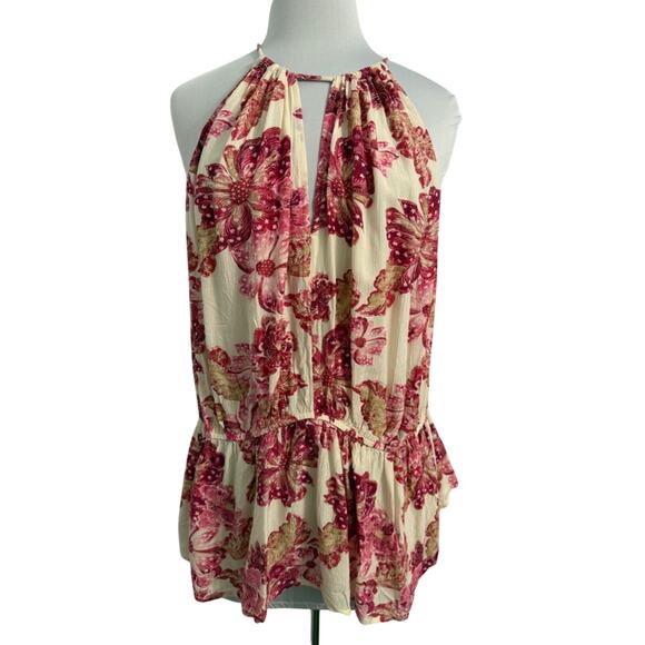 Old Navy Boho Festival Fairy Pink Floral High-Neck Halter Cut Out Peplum Top 2X - Picture 1 of 10
